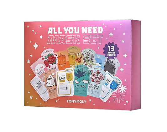 TONYMOLY All You Need Mask Set – Hydrating & Refreshing Korean Sheet Mask Variety Pack, 13 Masks for All Skin Types & Concerns, Moisturizing Facial Skincare