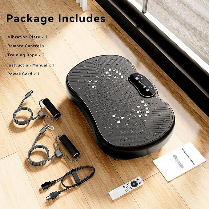 Vibration Plate Exercise Machine for Home & Office - Whole Body Vibration Platform Plate w/ Resistance Bands, Ultra Quiet Exercise Equipment for Weight Loss, Toning (Black)