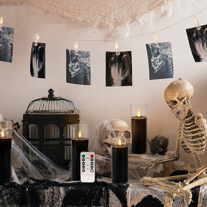 24Pack Black Flickering Flameless LED Candles with Remote & Timer, Small Pillar Acrylic LED Candles Perfect for Indoor/Outdoor Decor,Wedding,BBQ and Gift - Easily Create a Magical Atmosphere.