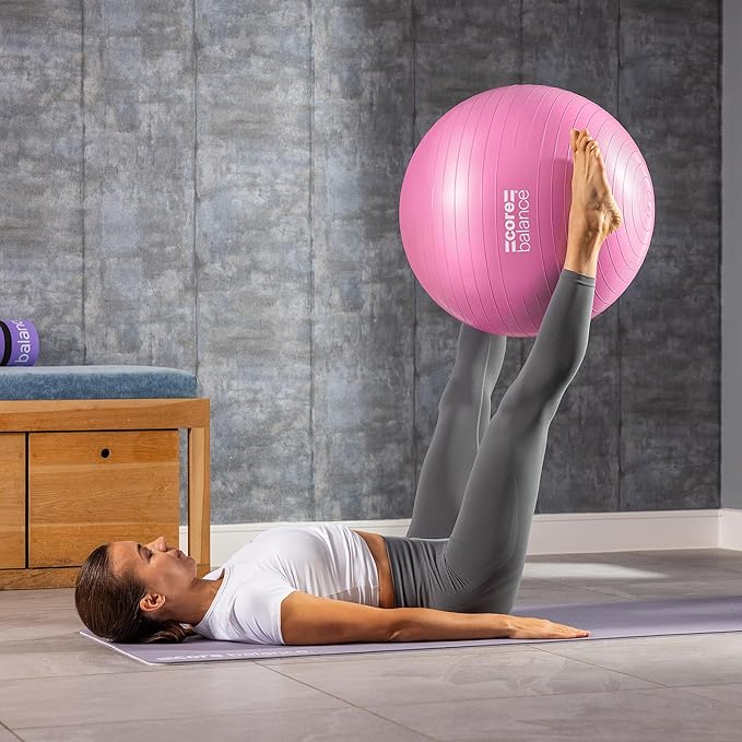 Core Balance Exercise Ball for Workouts, Anti-Burst and Slip Resistant, Swiss Yoga Ball for Pregnancy, Stability, Fitness and Physical Therapy, 4 Sizes, with Pump
