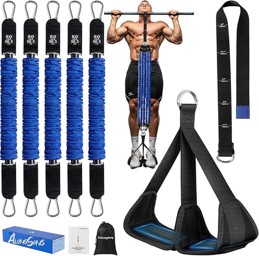 Pull Up Assistance Bands with Foot Support Pedal - 320LBS /400LBS Heavy Duty Resistance Bands Adjustable Weight/Height with 80Lbs Bands&Measured Strap for Strength Training Home Gym