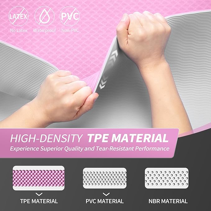 CAMBIVO Yoga Mat for Women Men Kids, 1/3 & 1/4 & 2/5 Inch Extra Thick Yoga Mat Non Slip, 72" x 24" TPE Yoga Mats, Workout Mat with Carrying Strap for Yoga, Pilates and Floor Exercises