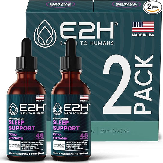 E2H Natural Sleep Aid - Liquid Melatonin with Chamomile, Theanine - Sleep Better, Deeper, Longer - Vegan, Gluten Free - Provides Stress Relief (2 Bottles)
