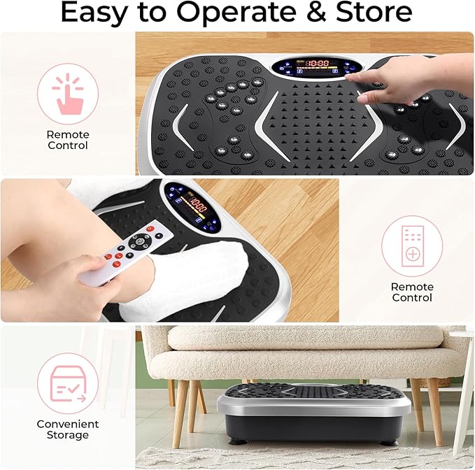 Arlopu 3D Vibration Plate Exercise Machine for Weight Loss & Lymphatic Drainage, Full Body Workout Shake Board Vibration Platform with Loop Bands & Remote, Home Gym Equipment for Toning/Recovery