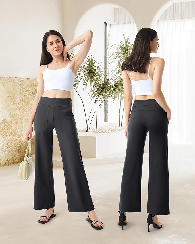 AFITNE Womens Wide Leg Yoga Pants with Pockets High Waist Stretch Dress Casual Pants Loose Lounge Sweatpants 28"/30"/32"