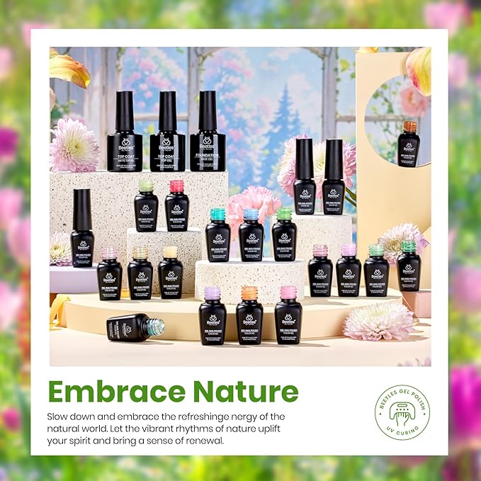 beetles Gel Nail Polish Set 20 Colors Pastel Gel Polish with Glossy&Matte Top Coat Base Coat, Pink Purple Blue Green White Trendy Color Glitter Uv Embrace Nature Gift for Women & Girls