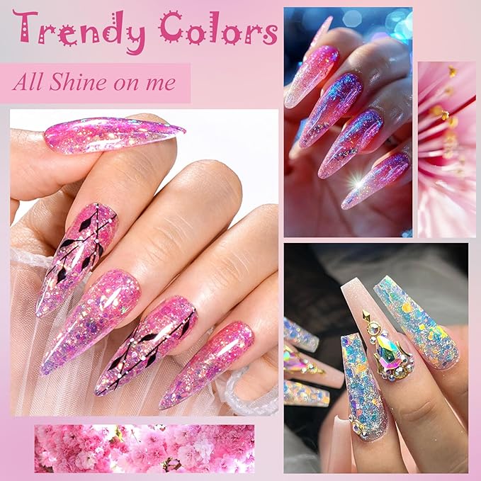 MTSSII Jelly Glitter Gel Nail Polish Set 8 Pcs Transparent Glass Flowinglight Gel Polish Sheer Shiny Sequins Pink Blue Green Purple Gel Nail Kit for Nail Art DIY Manicure at Home