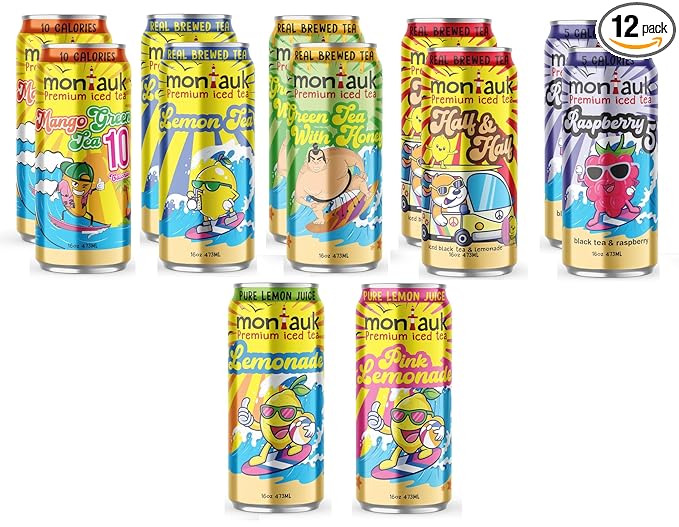 Montauk Premium Iced Tea, Ready-to-Drink Tea, 16 fl oz Cans (Pack of 12, Variety Pack)