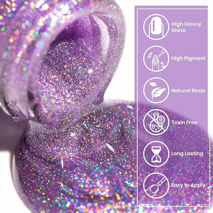 Rainbow Cat Eye Nail Gel Polish Set, Sparkle Holographic 9D Cateye Nail Polish Gels Magnetic Gel Soak Off Lamp Gels Varnish Nail Salon Kit (0.24fl oz)