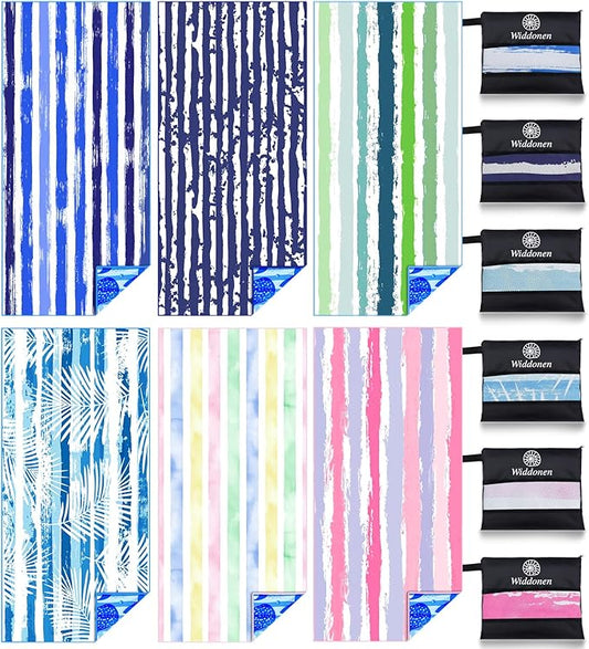 6 Pack Lightweight Thin Microfiber Beach Towel Sand Free Quick Dry Absorbent Compact Soft Pool Swim Travel Towels Extra Large Oversized Beach Accessories packable Essentials Stuff Gifts for Adult