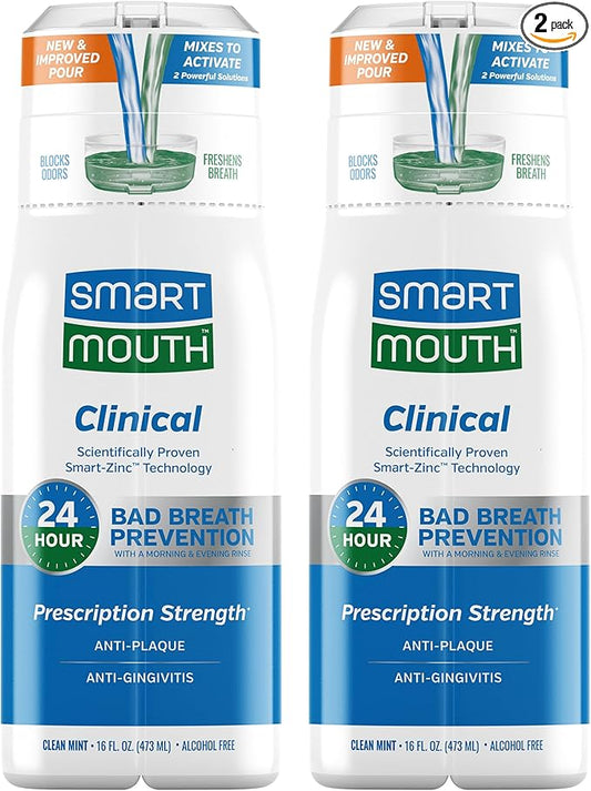 SmartMouth DDS Activated Clinical Mouthwash - Adult Mouthwash for Fresh Breath - for Gum Health, Gingivitis & More - Clean Mint Flavor, 16 fl oz (2 Pack)