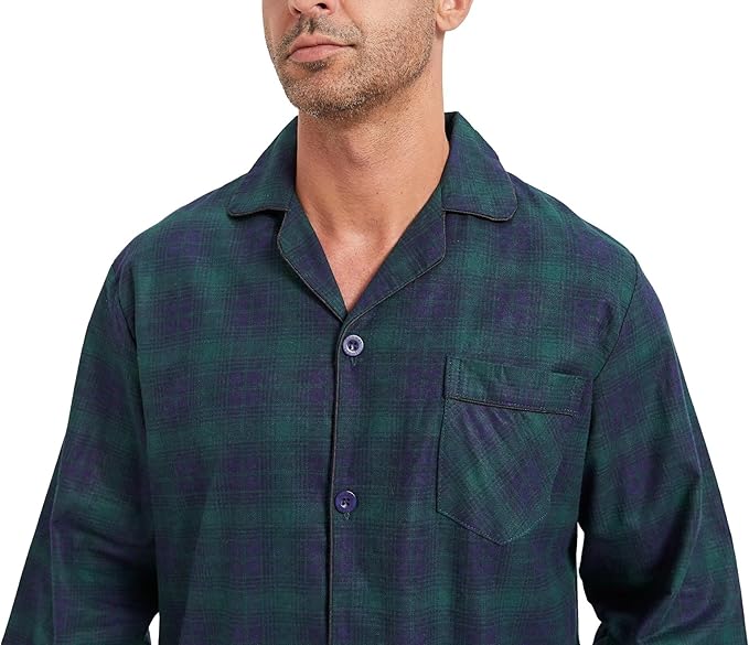 GLOBAL Men's Pajamas Sets 100% Cotton Flannel Sleepwear Long-Sleeve top & Bottom