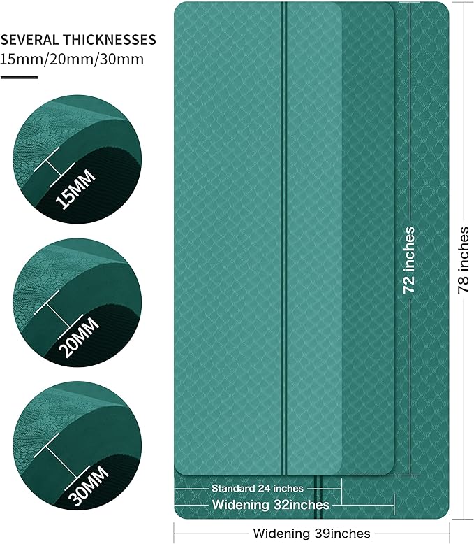 nuveti Large Exercise Mat - 15mm/20mm/30mm Thick Yoga Mat | Workout Mat for Fitness, Yoga, Pilates, Stretching & Floor Exercises for Women & Men with Free Carrying Bag