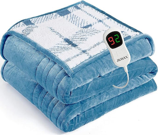 Heated Electric Blanket Full Size - 72"x84" Flannel Heating Blanket with 10 Heating Levels & 5 Time Settings Over-Heat Protection, Winter Warmer for Adults with ETL Certification（Light Blue）