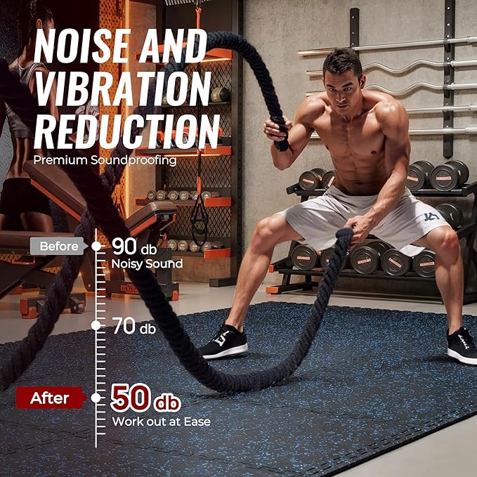 SUPERJARE 0.79'' Extra-Thick Exercise Equipment Mats, 6 Pcs 24 Sq Ft Rubber Top Floor Tiles with High Density EVA Foam, Interlocking Gym Flooring for Home Gym, Protective Workout Mat, Black/Blue