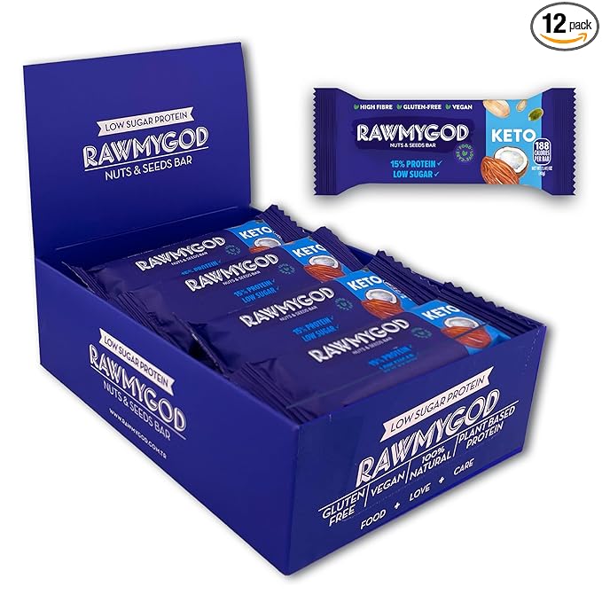 RAWMYGOD Fruit and Nut Bars, Gluten Free, Vegan, No Added Sugar (12 bars, Keto)