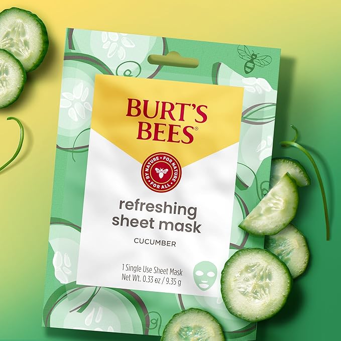 Burt's Bees Face Mask Bundle Set, Hydrating Watermelon, Calming Rose, & Refreshing Cucumber, Face Sheet Masks for Single Use Skin Care, 99% Natural Origin, 3 Count, 0.33oz Each