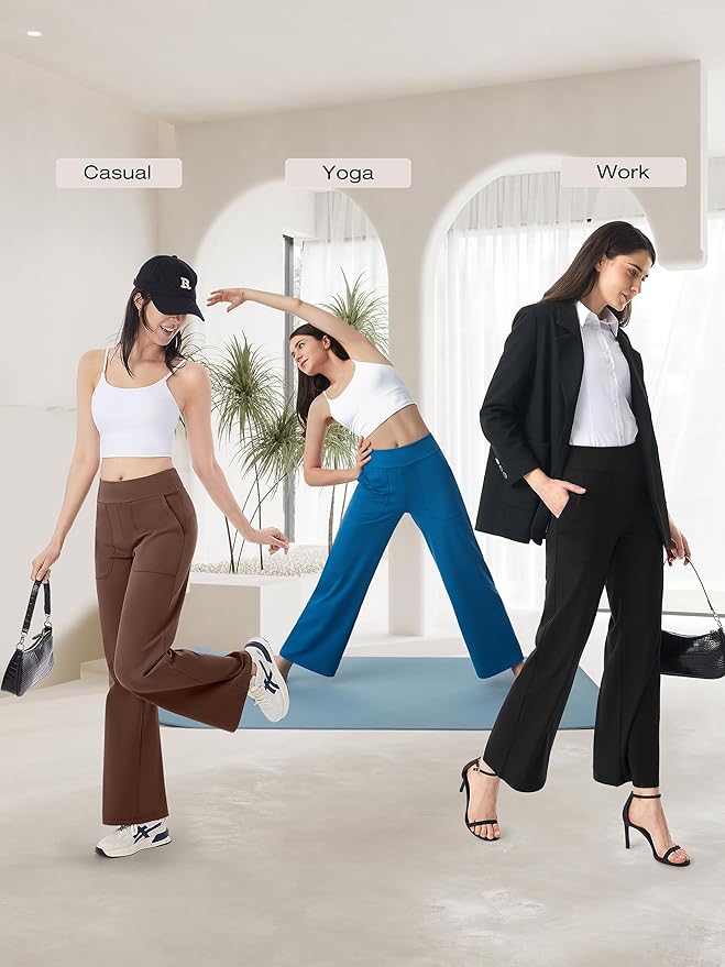 AFITNE Womens Wide Leg Yoga Pants with Pockets High Waist Stretch Dress Casual Pants Loose Lounge Sweatpants 28"/30"/32"