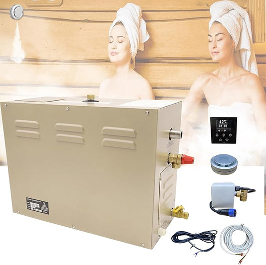 Steam shower generator,9kw Household-Commercial,Steam shower generator kit,with self-draining system,Temperature adjustable 95-131°F,Applicable space 315～350ft3