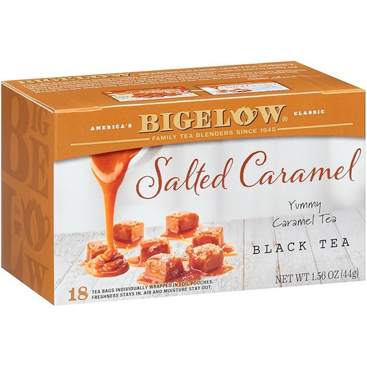 Bigelow Tea Salted Caramel Black Tea, Caffeinated Tea with Caramel and Salt, Holiday and Christmas Tea, 18 Count Box (Pack of 6), 108 Total Tea Bags