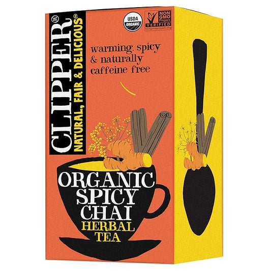 Clipper Tea Spicy Chai Herbal Tea – Caffeine Free, USDA Organic, Great Hot or Iced – Warming, Spicy, Natural, Fair & Delicious – 20 Tea Bags