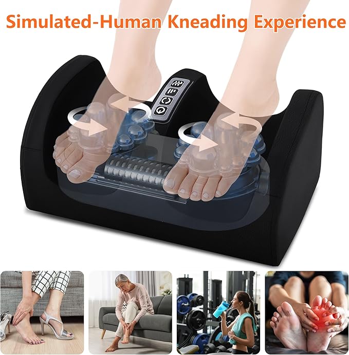 Foot Massager with Heat, Electric Foot and Calf Massager with Roller, Deep Tissue Massage for Plantar Fasciitis, Neuropathy & Pain Relief, Gifts for Women & Men(Black)