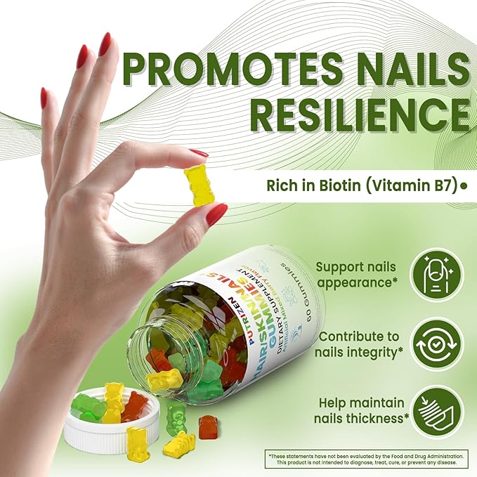 Hair Skin and Nails Gummies, Vegan 5000mcg Biotin Vitamins for Women & Men – Supports Hair Growth, Nail Strength & Skin Health – Non-GMO, 60 Gummies