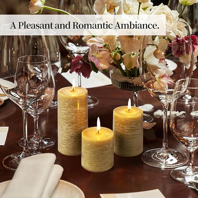 KONNI Wax Yellow Pillar Candles Set of 3, 3"x 6" Unscented Pillar Candles Bulk, 56 Hours Long Burning Candles, Smokeless&Dripless Large Round Candle for Wedding, Home Decoration, Parties, Spas, Dinner