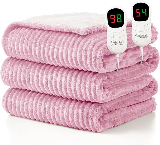 Homemate Electric Heated Blanket King Size - 100"x90" Heating Blanket King Size Dual Control 1/2/4/6/8 Hours Auto-Off 10 Heat Level Over-Heat Protection Soft Flannel Sherpa ETL Certification