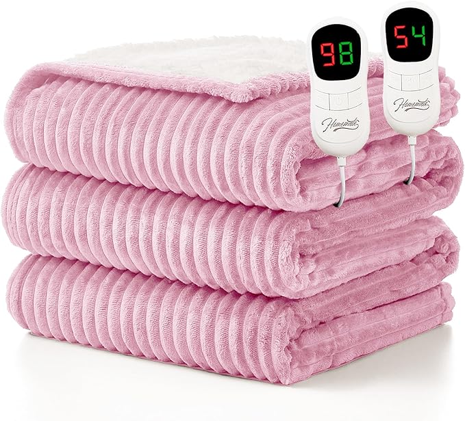 Homemate Electric Heated Blanket Queen Size - 84"x90" Heating Blanket Queen Size Dual Control 1/2/4/6/8 Hours Auto-Off 10 Heat Level Over-Heat Protection Soft Flannel Sherpa ETL Certification