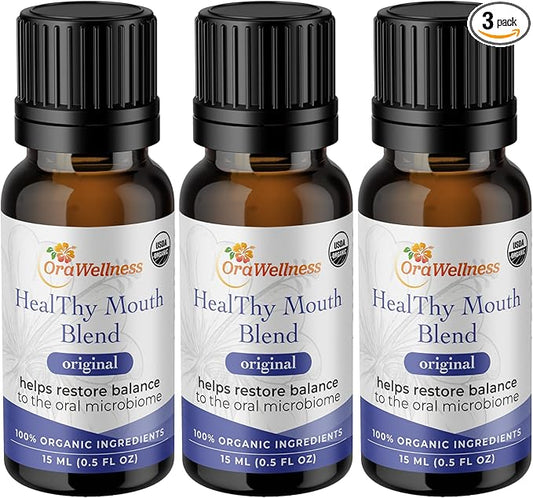 OraWellness Healthy Mouth Blend Organic Tooth Oil, Flouride Free Made in The USA Toothpaste & Mouthwash Alternative, Natural Rinse for Healthy Teeth & Gums for Women, Men and Kids, Pack of 3