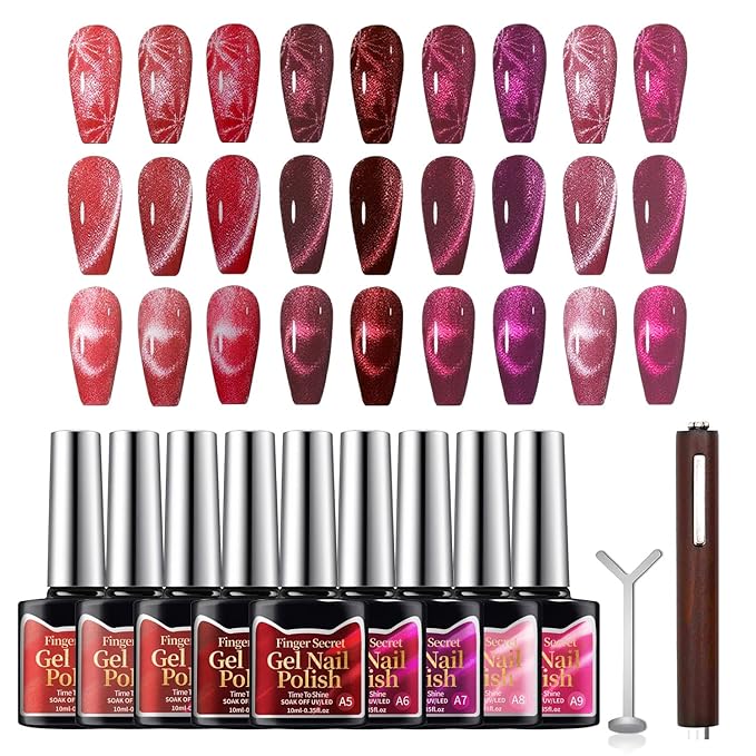 10ml Gel Cat Eye Nail Polish Kit - 9Pcs Cat Eye Magnetic Nail Polish With Magnetic Iron Rod Double Ended Nail Tool, Long-Lasting and Non-Fading Creating Fashionable Manicures