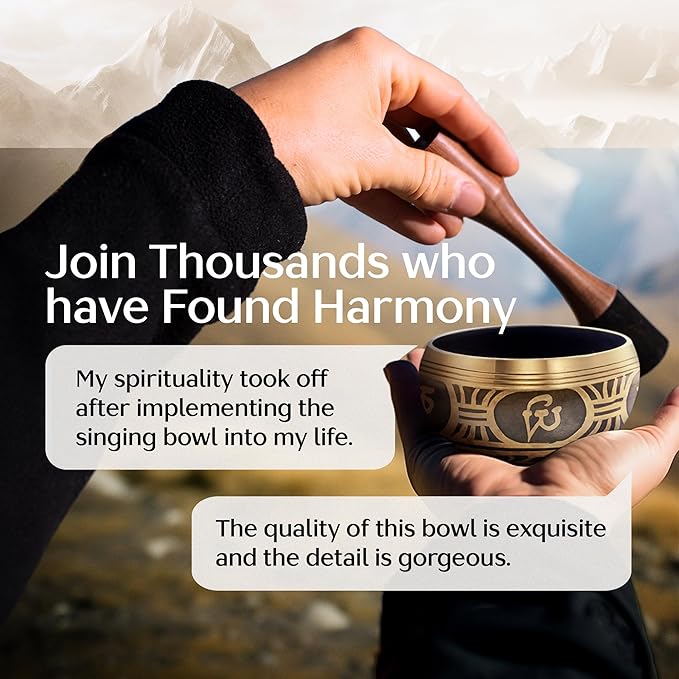 Handmade Tibetan Etched Singing Bowl Set with Case – Meditation Bowl & Sound Bowl with Cushion, Mallet & Guide – Portable Sound Therapy Tool – Sound Bath Accessories – Mindfulness Gift Ideas