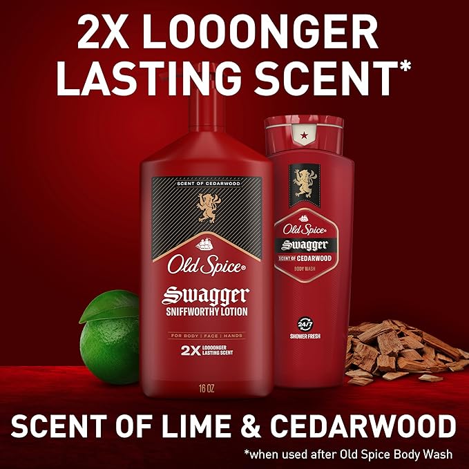 Old Spice Hand, Face & Body Lotion for Men, 24/7 Lightweight Moisturization with Amazing Scent, Instant Absorption, For All Skin Types, Swagger with Cedarwood Scent, 16 oz
