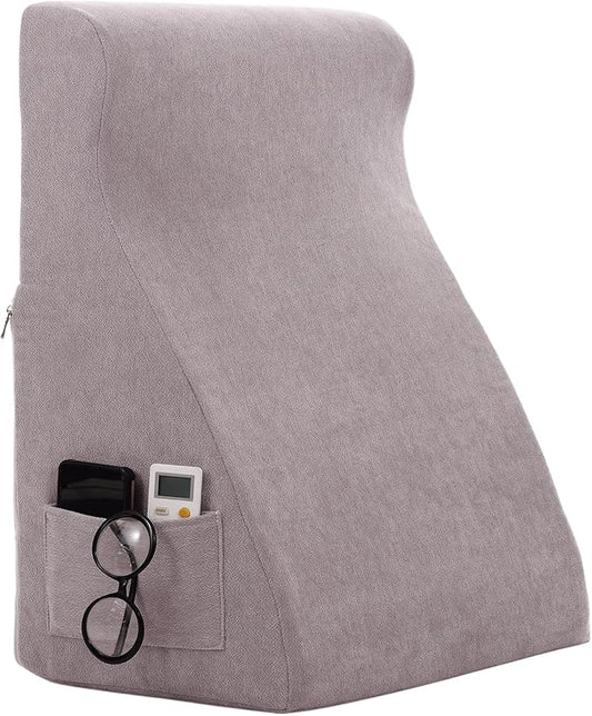 Bed Reading Pillow - Sofa Bed Wedge Pillow - Post-Op Recovery Backrest Pillow - Working Lumbar Support Reading Pillow with Removable Pillowcase Light Grey 27x20x12in