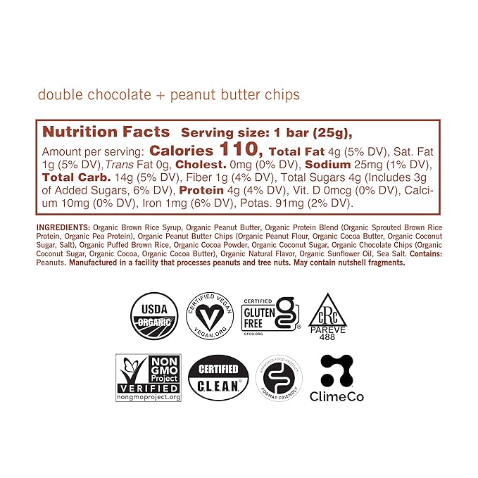 GoMacro MacroBar Mini Organic Vegan Snack Bars - Double Chocolate + Peanut Butter Chips (0.90 Ounce Bars, 24 Count)