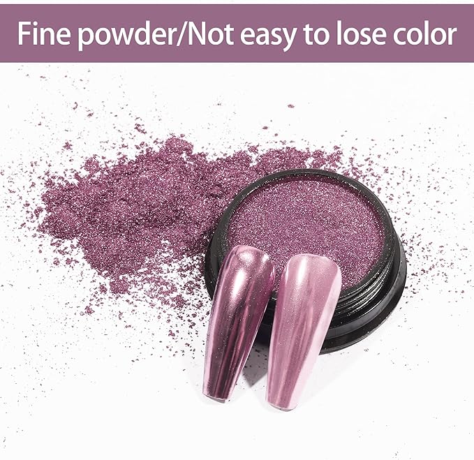 Artdone Chrome Nail Powder, Rose Gold Pink Iridescent Aurora Powder Metallic Mirror Effect Pigment Pearlescent Mermaid Pigment Pearl Glitter Dust Kit, Nail Art Decoration, Resin Craft