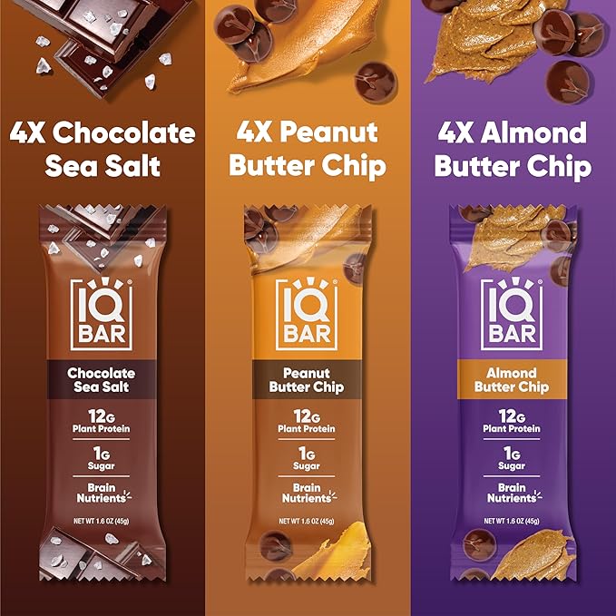 IQBAR Plant Protein Bars - Chocolate Lovers Variety - Keto, Vegan, Low Carb, High Fiber, Gluten/Dairy Free, Low Sugar Snack with Nutrients for Focus, Energy, Meal Replacement 12-Count