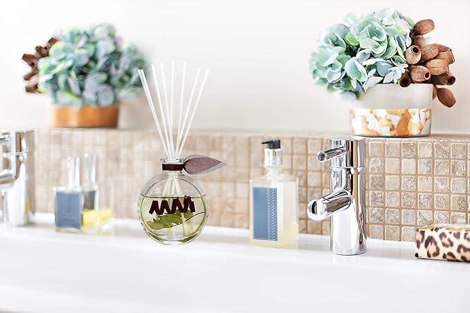 LOVSPA Reed Diffuser Set, Sandalwood & Green Citrus Scented Oil Diffuser with Sticks, Home Fragrance Accessories for Bathroom Shelf Decor, Aroma Diffusers for Home or Office Fall Decor, USA Made