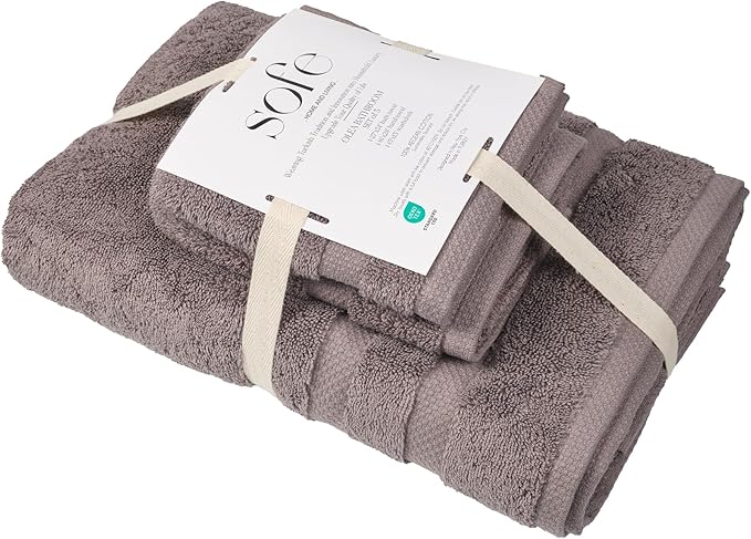 SOFE H&L | Olea Luxury Turkish Cotton Bath Towels Set of 3 : 1 Bath Towel, 1 Hand Towel, 1 Wash Cloths, Dark Gray |Thick, Premium, Soft, Durable, Absorbent - Hotel Quality Towel Sets for Bathroom