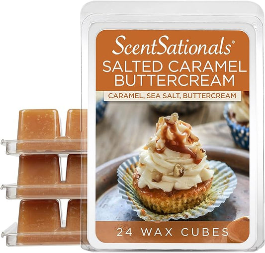 Scentsationals Fall Wax Melts, Wax Cubes Strong Scent - Frosted Delights Salted Caramel Buttercream - Long Lasting Scented Melts for Warmer, 10oz (24-Cubes)