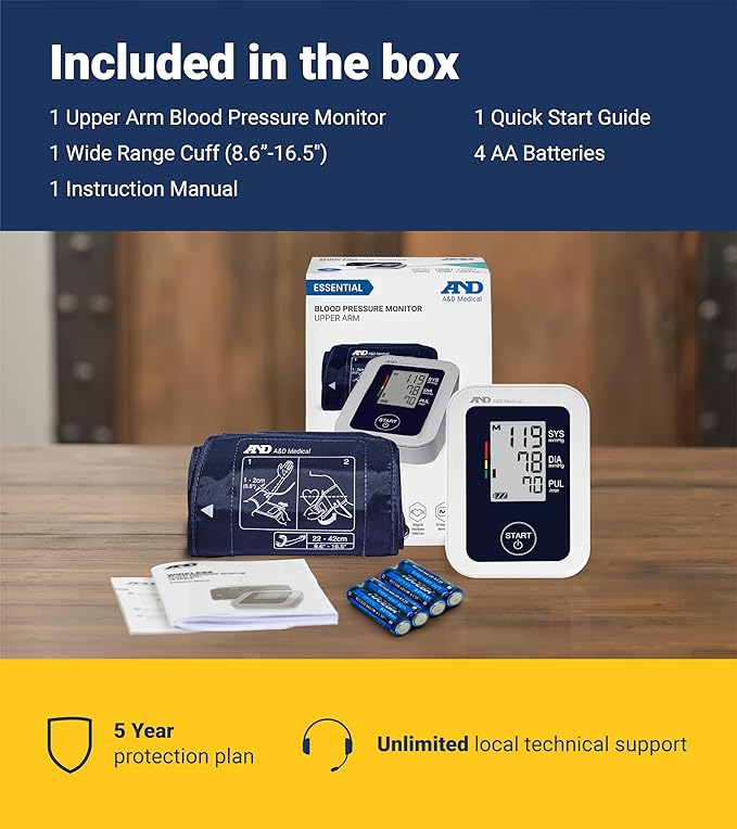 A&D Medical Blood Pressure Monitor for Home Use, UA-651 – Upper Arm Precise BP Machine – Wide Range Cuff (8.6” / 22-42cm), Adults, 4 AA Batteries