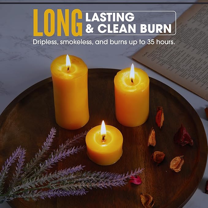 Beeswax Pillar Candles Set of 4, 2x4 Inch, 100% Beeswax Candle with Cotton Wick, Long Burning, Dripless Candle Bees Wax for Home, Décor, Prayer, Emergency