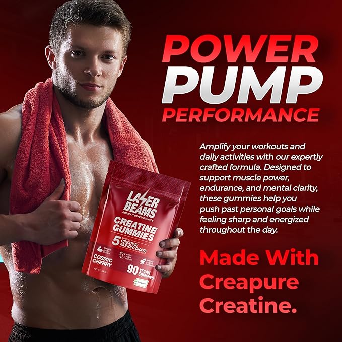 Creatine Monohydrate Gummies for Women & Men - 5g Creapure Creatine per Serving - Vegan, Cosmic Cherry Flavor - Boost Muscle Strength, Endurance, Recovery & Mental Focus (90 Gummies)