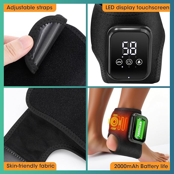 Ankle Massager for Pain Relief, Heating Pad for Ankle and Foot with 2000mAh Rechargeable, Thermal Wrap for Achilles Tendon, Plantar Fasciitis Foot Massager - Gifts for Women Men