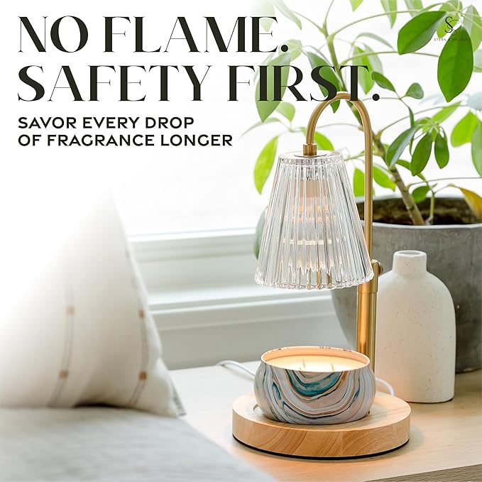 Wood Candle Warmer Lamp with Large Round Base & Adjustable Height, Dimmable Candle Lamp with Timer, Electric Lamp Candle Warmer for Jar Candles, Candle Melter Lamp with 4 Halogen Light Bulbs
