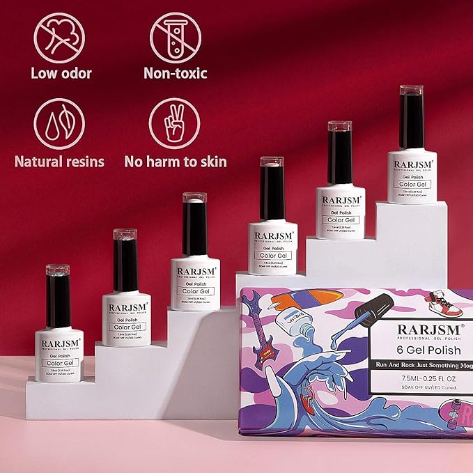 RARJSM Gel Nail Polish Kit, Glitter Rose Gold Silver Gel Polish, Pastel Pink Classic Red Black White Nail Polish Set, Curing Required Nail Art Manicure Salon 7.5ML Each Bottle