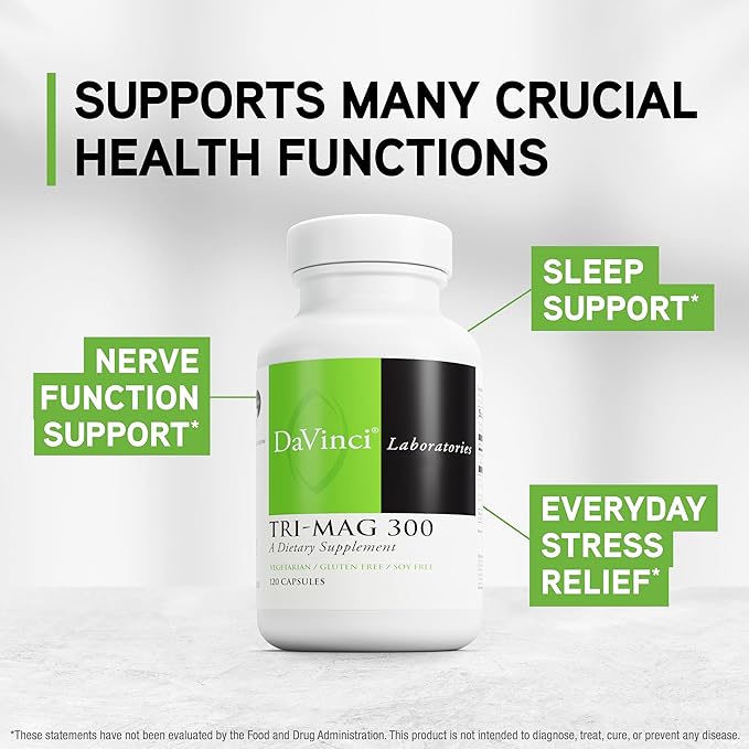 DAVINCI Tri-Mag 300 - Triple Complex with Magnesium Glycinate, Taurinate & Malate - Calm Magnesium Supplement for Sleep - Nerve Support Formula - 120 Capsules (30 Servings)