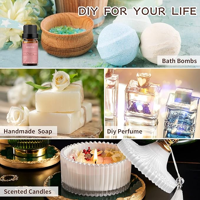 BURIBURI Cherry Fragrance Oil, Premium Grade Cherry Scented Oil 10ml Essential Oil for Diffusers, Candle Making