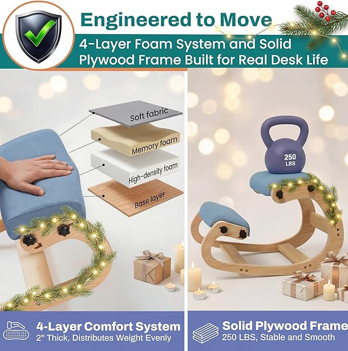 NYPOT Ergonomic Kneeling Chair with Adjustable Seats - Knee Chair for Posture Correction & Kneel Rocking Stool for Desk - Back Pain Relief for Home and Office, Supports 250 pounds - 5 Years Warranty